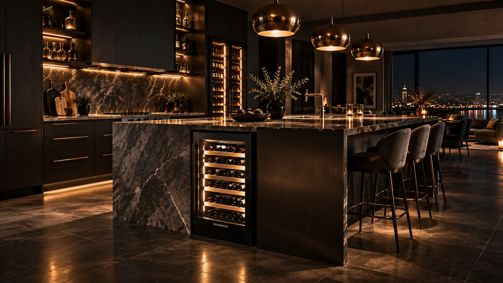 Wine cooler in luxury kitchen